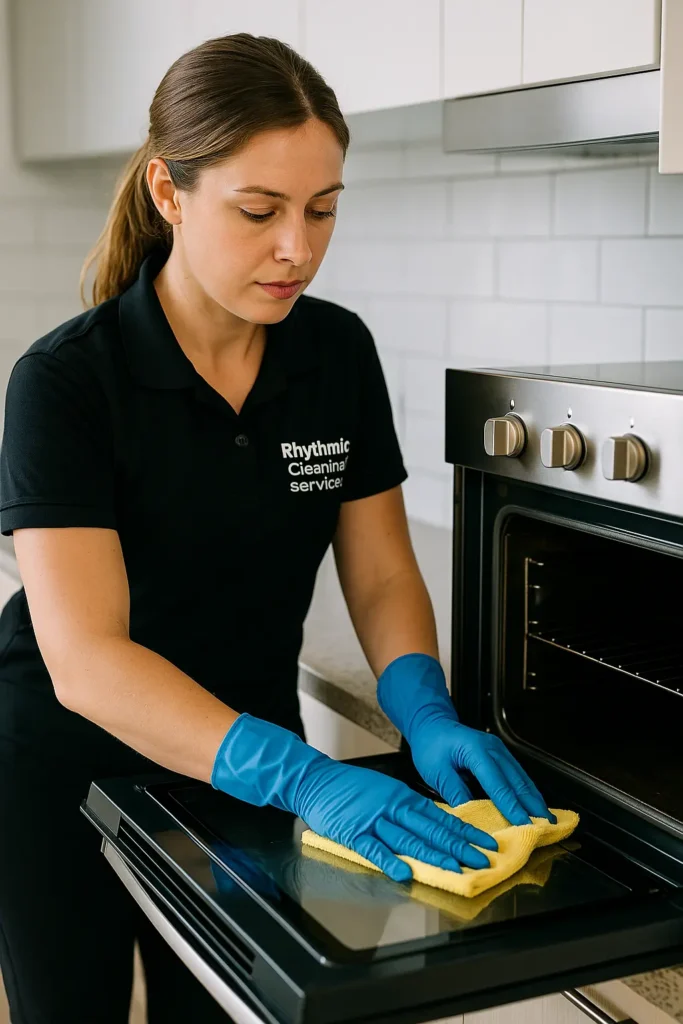 Residential Cleaning Services Central Coast– Rhythmic Cleaning Services team cleaning kitchen oven