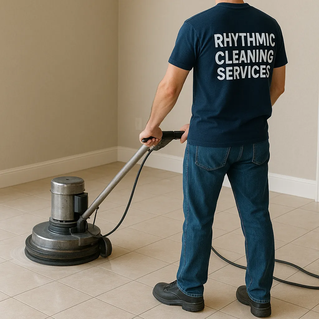 deep cleaning services Central Coast – Rhythmic Cleaning Services team polishing floor
