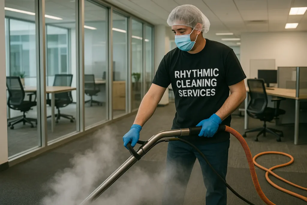 carpet cleaning Central Coast – Rhythmic Cleaning Services team using steam extractor