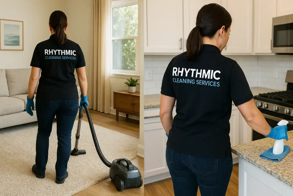 house cleaning services Central Coast– Rhythmic Cleaning Services team cleaning living room
